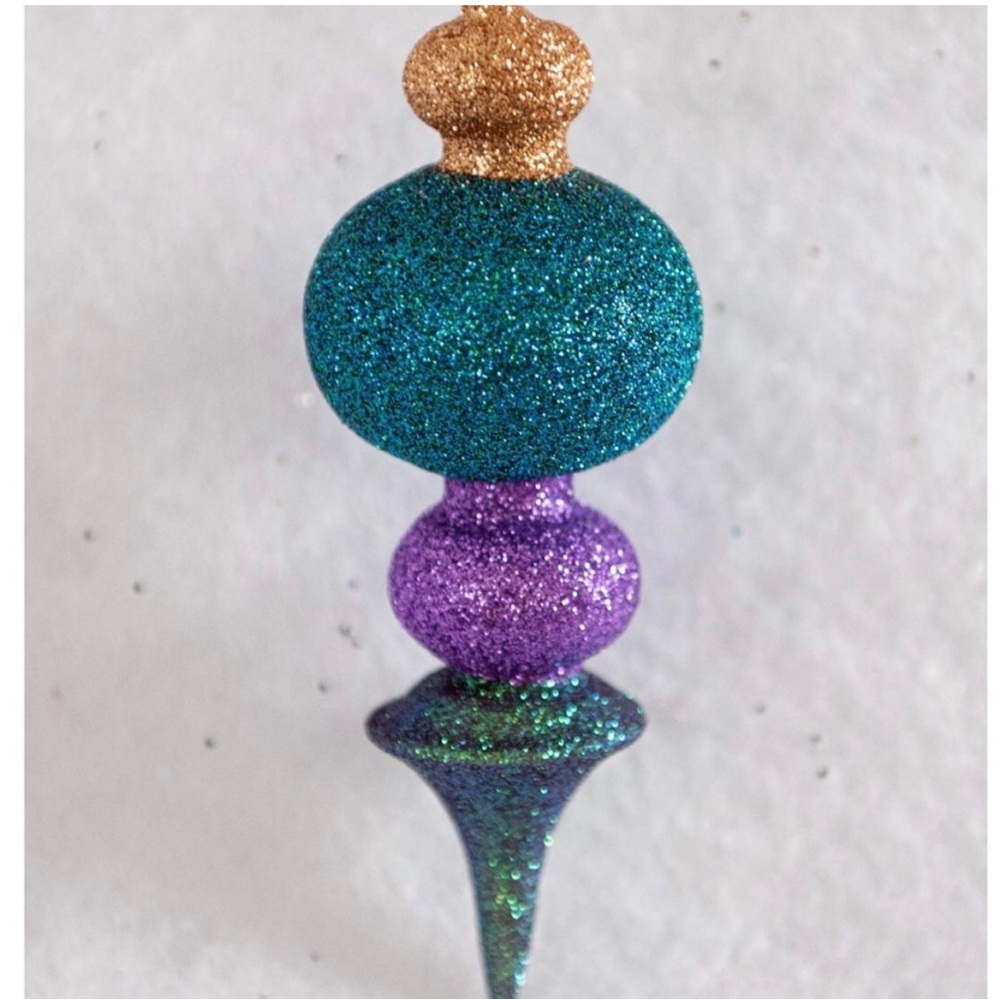 NIB Set of 3, Mardi Gras Glittery Ornament in Blue, Purple, and Gold